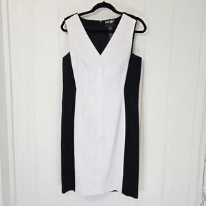 Lord & Taylor Women's Size 8 Sheath Dress Black White Colorblock Sleeveless
